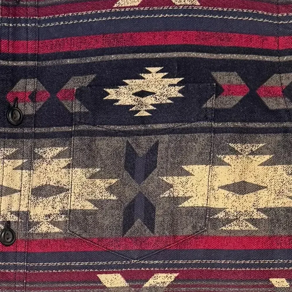 American Eagle Outfitters Button Down Classic Fit Shirt Men M Red Gray Tribal
